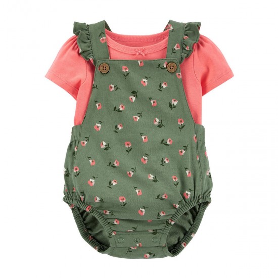 Carter's 2-Piece Tee & Bubble Romper Set - Olive/Coral