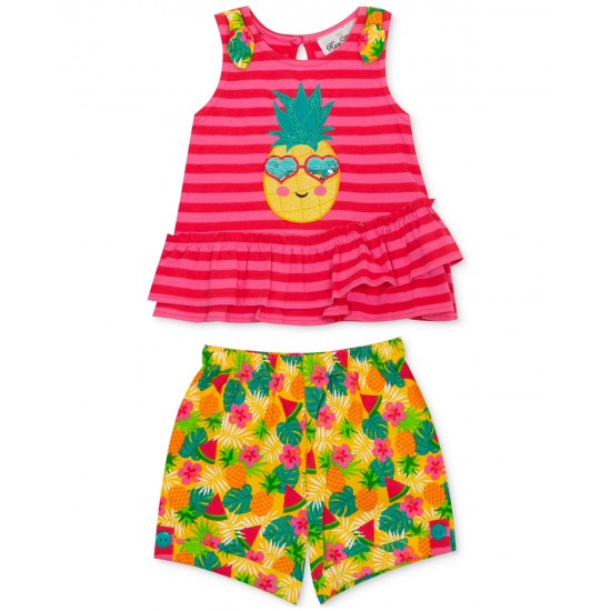 Rare Editions Baby Girls 2-Pc. Pineapple Top & Printed Shorts Set