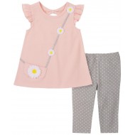 Kids Headquarters  Flutter Sleeve Tank and Dotted Capri Leggings Set