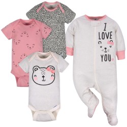 Gerber 4-Piece Baby Girls Bear Onesies Bodysuits & Sleep 'N Play Set