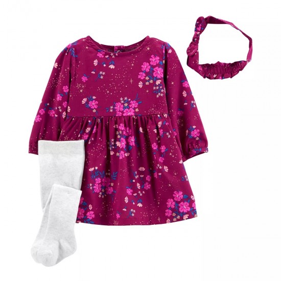 Baby Girl Carter's 3-Piece Floral Dress + Headband & Socks Set