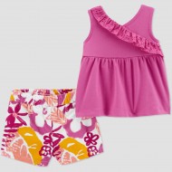 Carter's Just One You Baby Girls' Floral Top & Bottom Set - Dark Pink