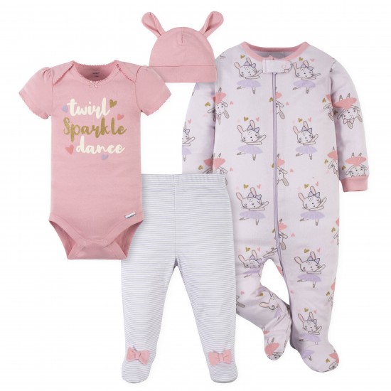 Gerber 4-Piece Baby Girls Bunny Ballerina Outfit Set