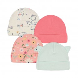 Gerber Baby Girls' 4pk Fox Caps - White/Orange/Light Blue