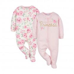 Gerber Baby 2pk Zip-Front Floral Sleep N' Play - White/Pink