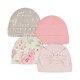 Gerber Baby Girls' 4pk Floral Caps - White/Gray/Pink