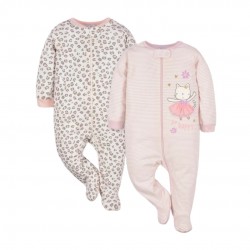 Gerber Baby Girl's 2pk Zip-Front Ballerina Sleep N' Play - White/Light Pink