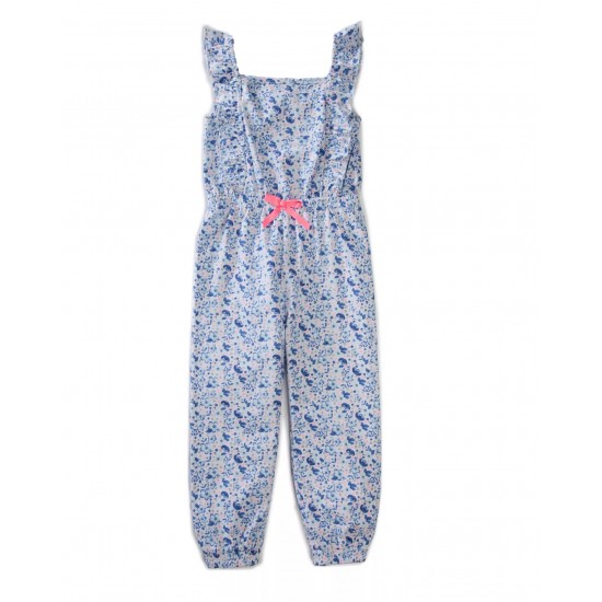 Btween Girls 4-6x Ruffle Jumpsuit - Floral Blue