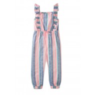 Btween Girls 4-6x Ruffle Jumpsuit - Pink Stripe