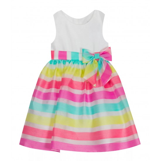 Rare Editions Girls Sleeveless Stripe Organza Dress