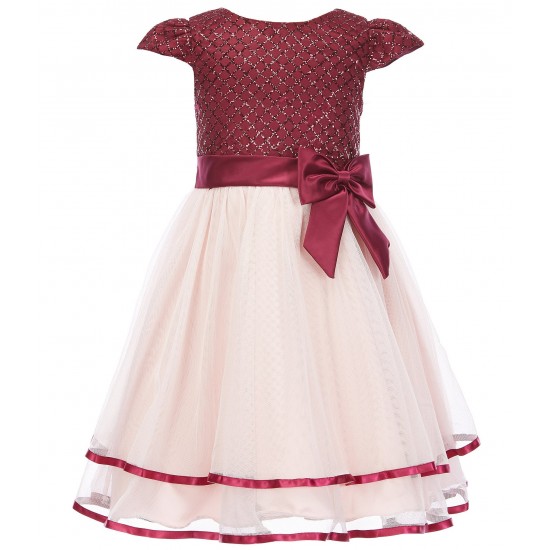 Rare Editions  Glitter Bodice Tiered Ribbon Skirt Dress - Little Girls 2T-6X