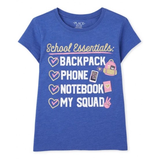 Girls School Essentials Graphic Tee - S/D Cool Cobalt