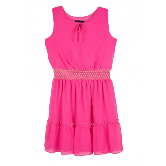 Amy Byer Girls Sleeveless Smocked Waist Gauze Dress - Pink 