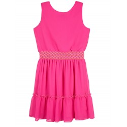 Amy Byer Girls Sleeveless Smocked Waist Gauze Dress - Pink 