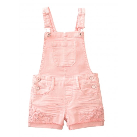 Girls Pink Denim Shortall with Crochet Hem By True Craft