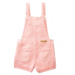 Girls Pink Denim Shortall with Crochet Hem By True Craft