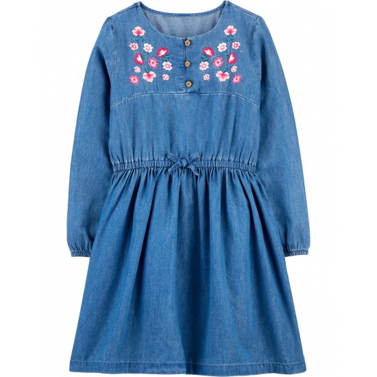 Carter's Embroidered Floral Denim Dress - Big Girls 