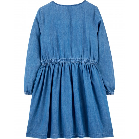 Carter's Embroidered Floral Denim Dress - Big Girls 