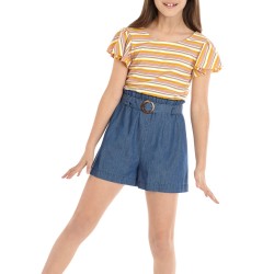 SEQUIN HEARTS girls Girls 7-16 Multi Stripe Denim Short Romper