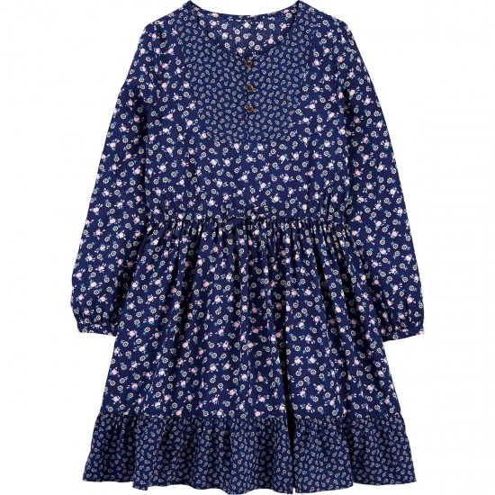 Girls Carter's Mixed Print Poplin Dress