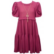 Bonnie Jean Girls 4-16 Iridescent Fuchsia Pink Tiered Knit Dress Necklace Set