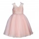 Bonnie Jean Pink Tulle Ivory Embroidered Pearl Waist Dress - Older Girls 