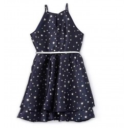 Emerald Sundae Big Girls Belted Sleeveless Fit + Flare Dress - Navy/Silver 