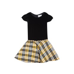 Rare Editions Girls 7-16 Black Gold White Plaid Waist Dress 