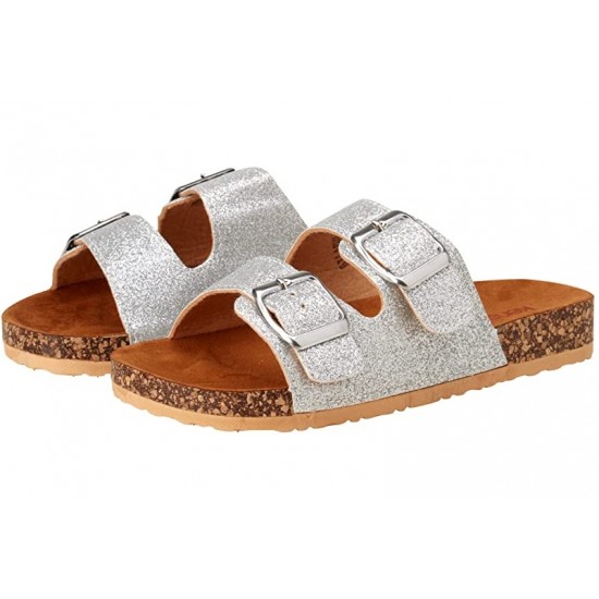 Kensie Girl  Silver Glitter Double-Buckle Slide - Girls