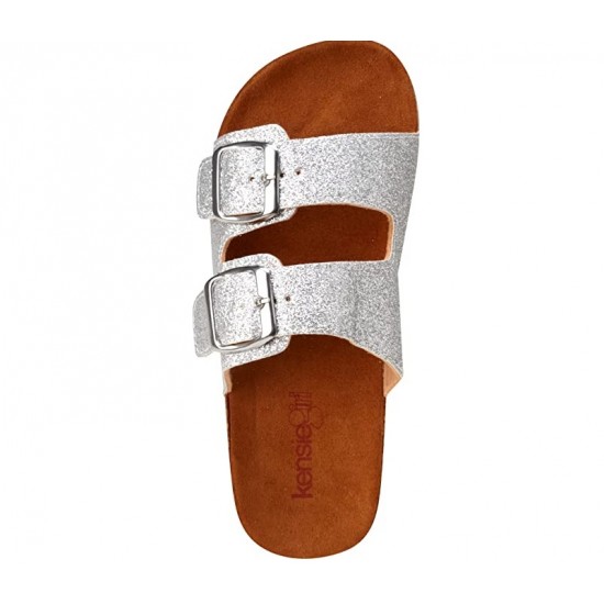 Kensie Girl  Silver Glitter Double-Buckle Slide - Girls