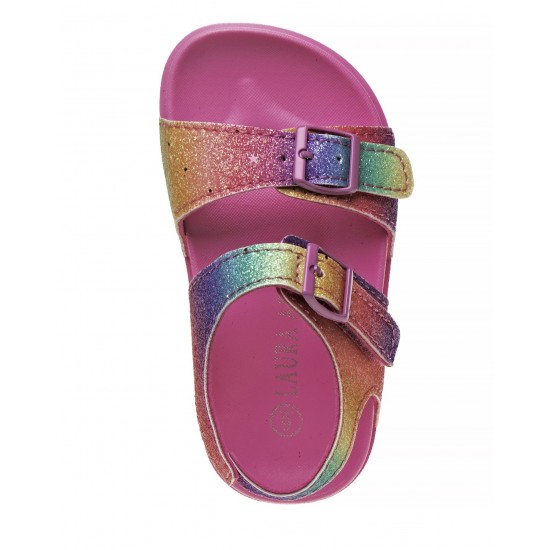 Laura Ashley Glitter Toddler Girls' Double Buckle Sandals - Multi Pink