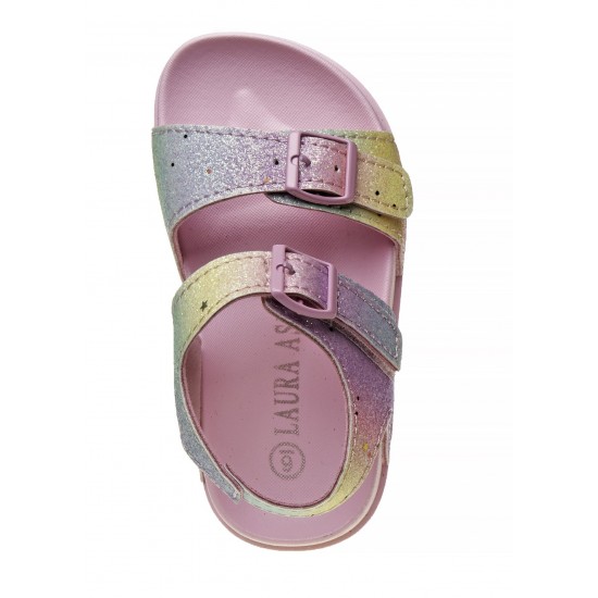 Laura Ashley Glitter Toddler Girls' Double Buckle Sandals - Pastel Pink 