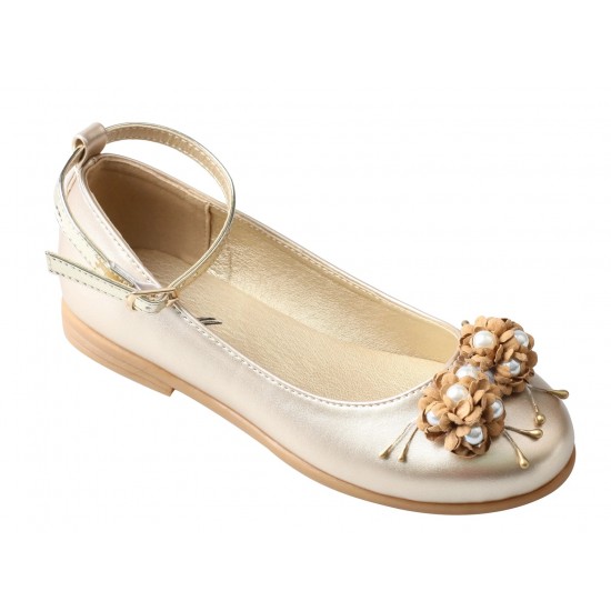 Girls Floral Party Dress Shoes - Gold