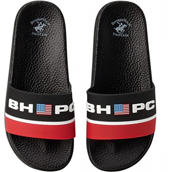 Beverly Hills Polo Club Boys Slip-On Sandal Slides - Black/Red Beverly Hills Polo Club Boys Slip-On Sandal Slides - Black/Red